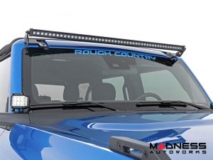 Ford Bronco Light Upgrade - Windshield Light Bar Kit - Rough Country - 50" Single Row LED - Black Series Ford Bronco Light Upgrade - Windshield Light Bar Kit - Rough Country - 50" Single Row LED - Black Series